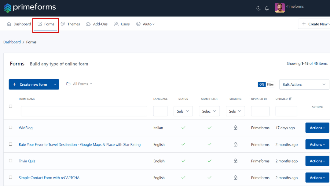 Form Manager - Primeforms