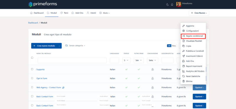 Automazioni Condizionali In Primeforms 5 Accesso alle Automazioni Condizionali