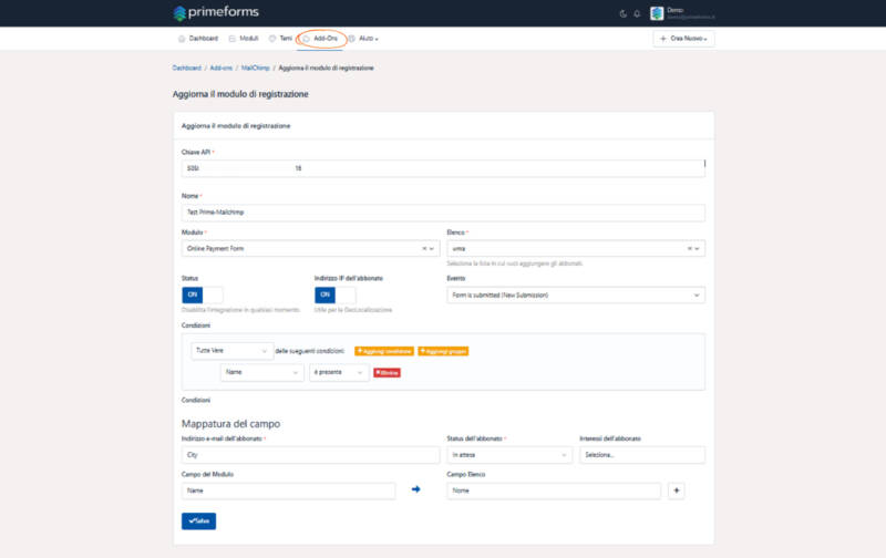 Mailchimp Add-On integrazione con MailChimp